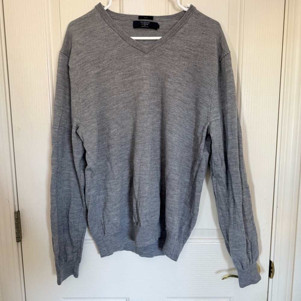 J. Crew Gray V-Neck Merino Wool Sweater